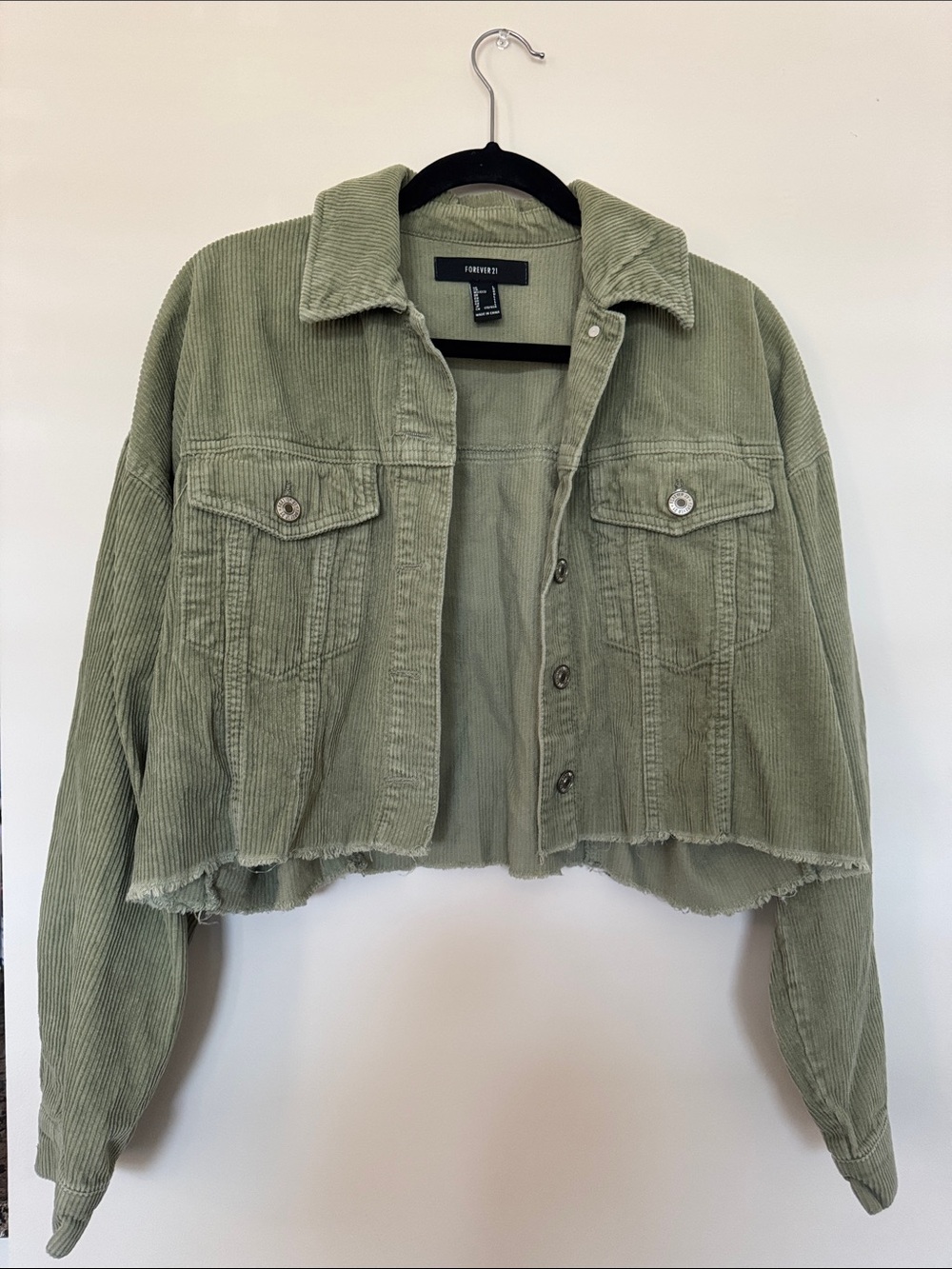Forever 21 Sage Green Cropped Corduroy Jacket